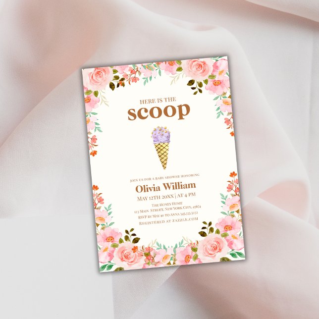 Blume Hier ist die Scoop Ice Cream Baby Dusche Einladung (Flower Here's The Scoop Ice Cream Baby Shower Invitation)