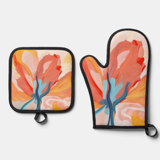Blume Hintergrund abstrakte Malerei Ofenhandschuh & Topflappen-Set (Vorderseite)