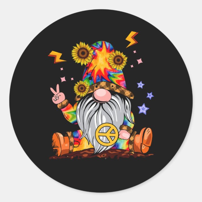 Blume Hippie Gnome Gefärbte Krawatte Gnome Peace S Runder Aufkleber (Vorderseite)