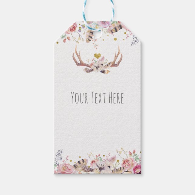 Blume & Hirschliebhaber Rustikale Hochzeit Geschenkanhänger (Vorderseite)
