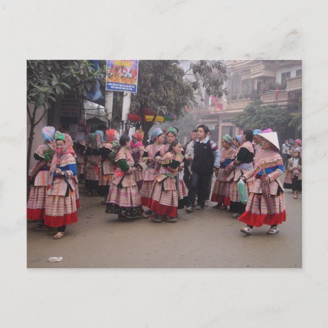 Blume Hmong auf dem Markt Postkarte (Vorderseite)