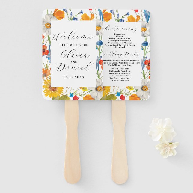 Blume Hochzeit Hand Fan Sommer Florals Programm Fächer (Vorne und Hinten)
