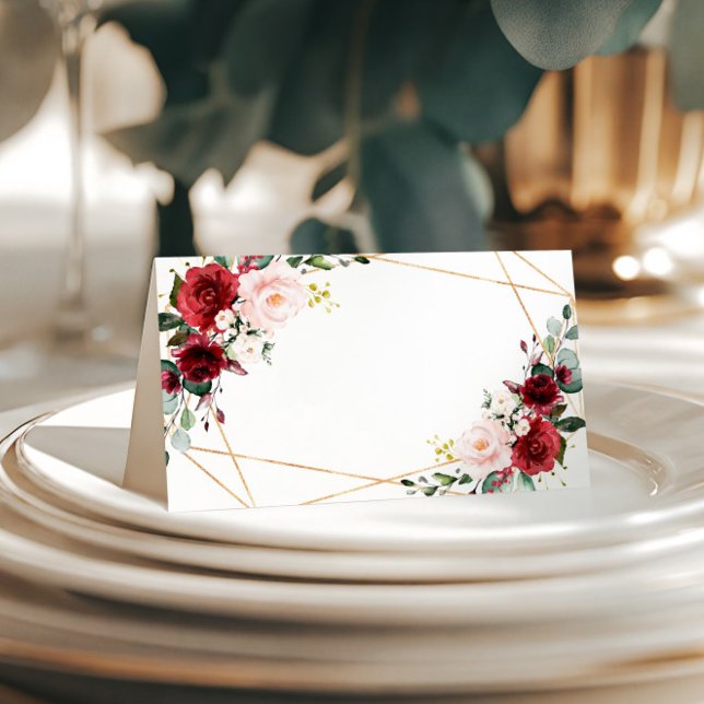 Blume Hochzeit in Rosa und Burgund Platzkarte (Von Creator hochgeladen)