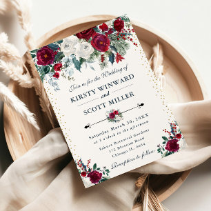 Blume Hochzeit in Rot und Weiß Einladung