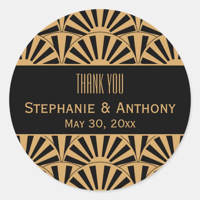 Blume Hochzeit von Gold und Black Art Deco Runder Aufkleber (Vorderseite)
