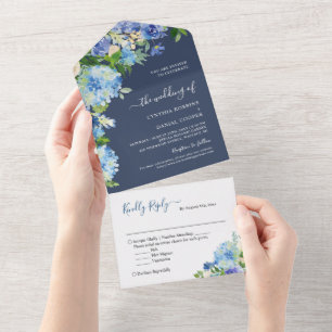 Blume Hochzeit von Navy Blue Botanical Hydrangea All In One Einladung