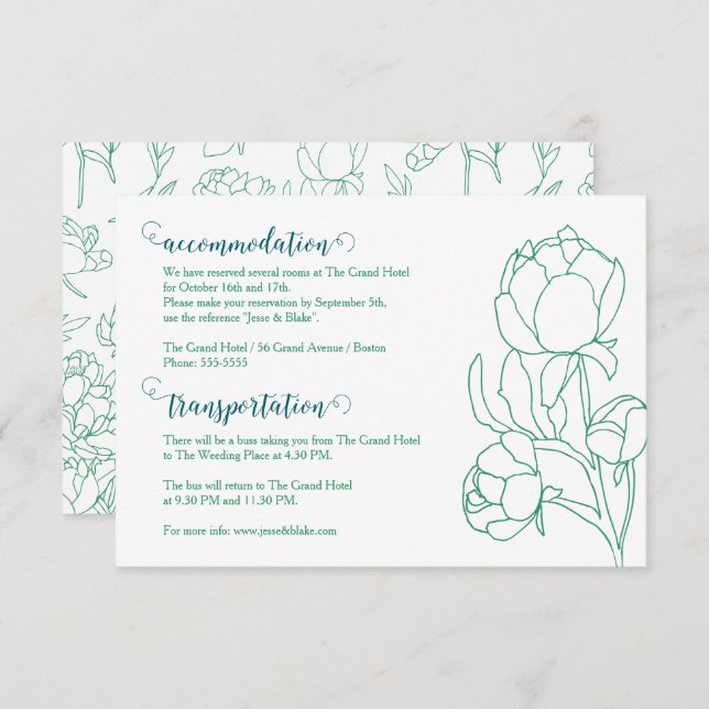 Blume Hochzeit von Roten  Begleitkarte (Vorne/Hinten)