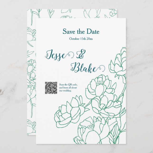 Blume Hochzeit von Roten  Einladung (Vorne/Hinten)