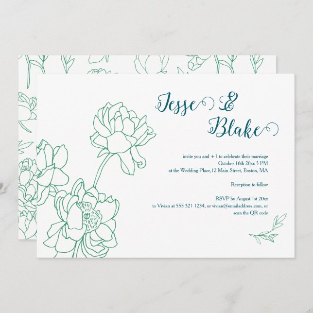 Blume Hochzeit von Roten  Einladung (Vorne/Hinten)