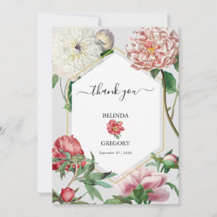 Blume Hochzeiten von Watercolor Pink White Peonies Dankeskarte