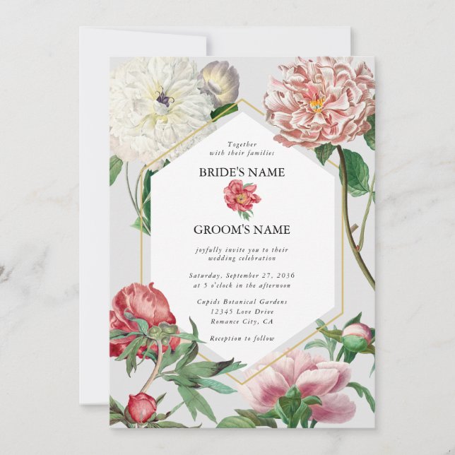 Blume Hochzeiten von Watercolor Pink White Peonies Einladung (Vorderseite)