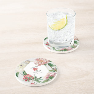 Blume Hochzeiten von Watercolor Pink White Peonies Getränkeuntersetzer