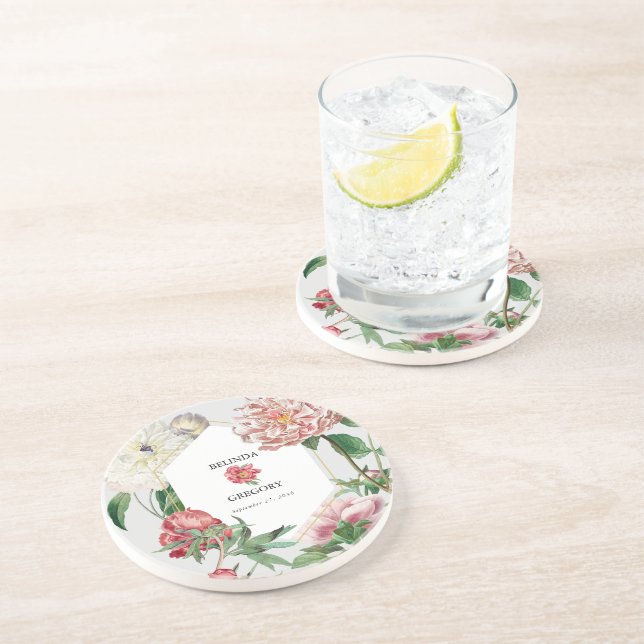 Blume Hochzeiten von Watercolor Pink White Peonies Getränkeuntersetzer (Seite)