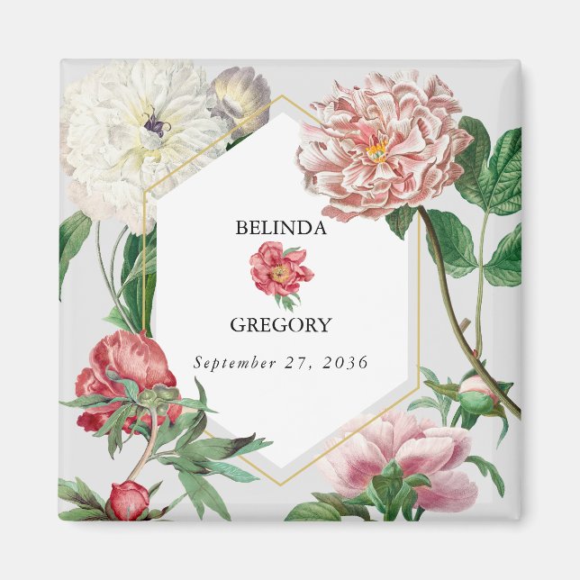 Blume Hochzeiten von Watercolor Pink White Peonies Magnet (Vorne)