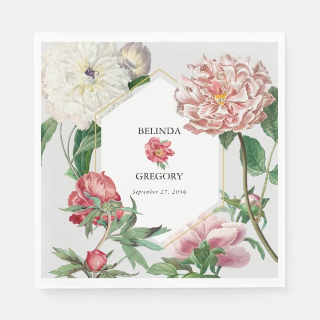 Blume Hochzeiten von Watercolor Pink White Peonies Serviette (Vorderseite)