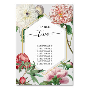 Blume Hochzeiten von Watercolor Pink White Peonies Tischnummer
