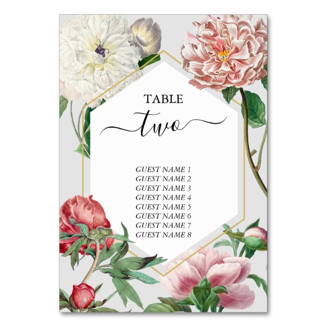 Blume Hochzeiten von Watercolor Pink White Peonies Tischnummer (Vorderseite)