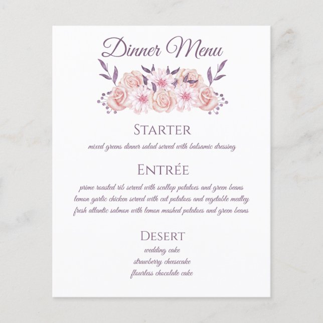 Blume-Hochzeitmenü mit Aquarellfarbe (Vorderseite)