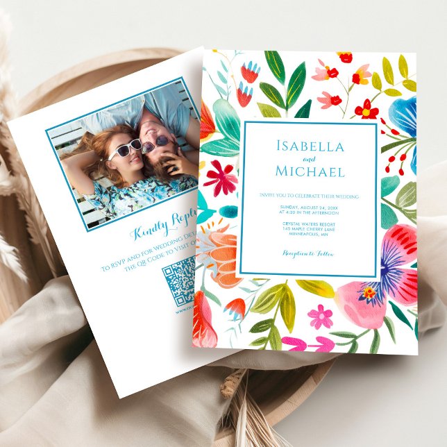 Blume Hochzeitsfeiern mit hellen Wasserfarben Einladung (Bright Watercolor Flower Wedding Invitation)