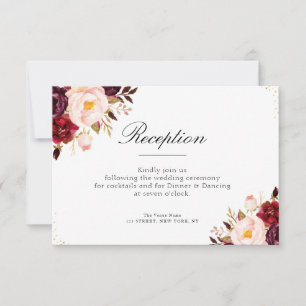 Blume Hochzeitskarte in Bordeaux und Rosa RSVP Karte
