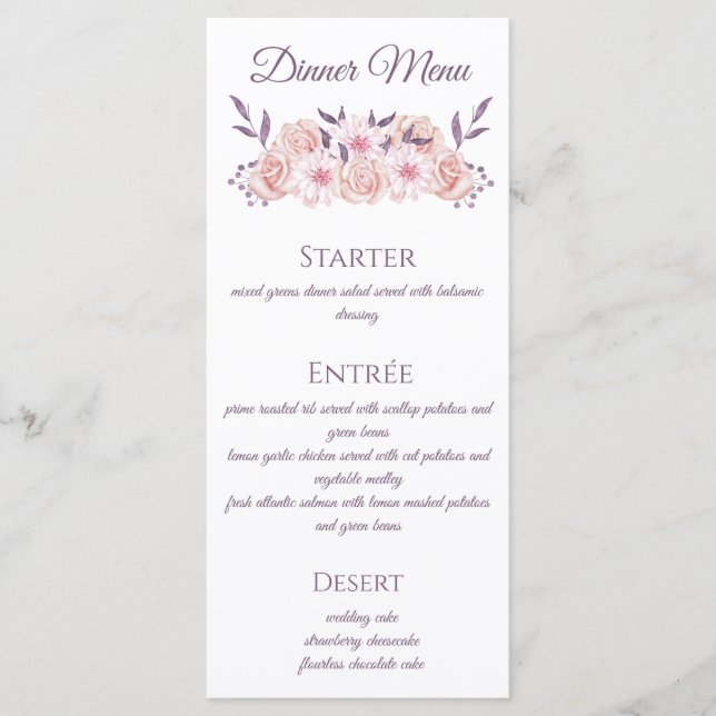 Blume-Hochzeitsmenü: Menükarte (Vorderseite)