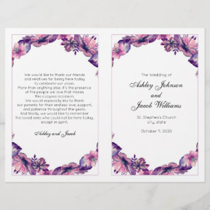 Blume Hochzeitsprogramm. Lila Kirchenfeier