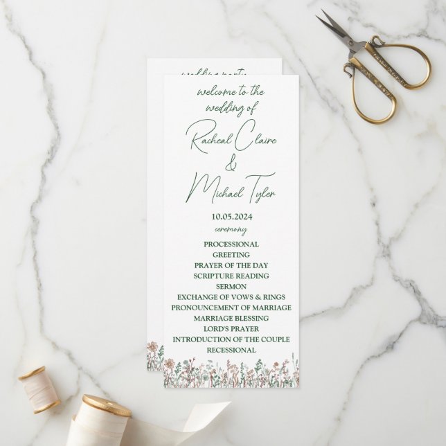 Blume Hochzeitsprogramm Programm (Vorderseite/Rückseite Beispiel)