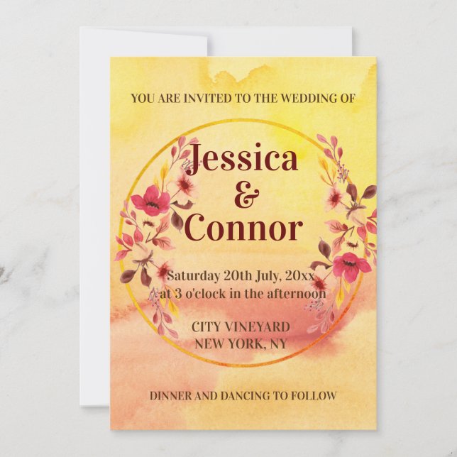 Blume Hochzeitsstimmung im Wasserfarbenpinken Einladung (Vorderseite)
