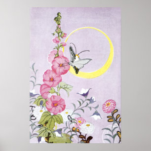 Blume Hollyhock, Dahlia und Balloon Poster