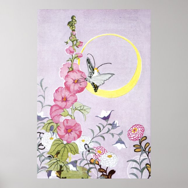 Blume Hollyhock, Dahlia und Balloon Poster (Vorne)