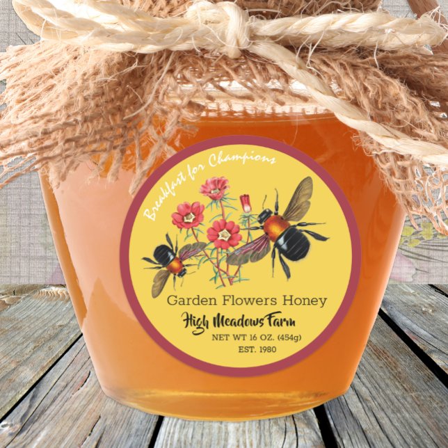 Blume Honigaufkleber, Biene, Vintag Runder Aufkleber (Von Creator hochgeladen)