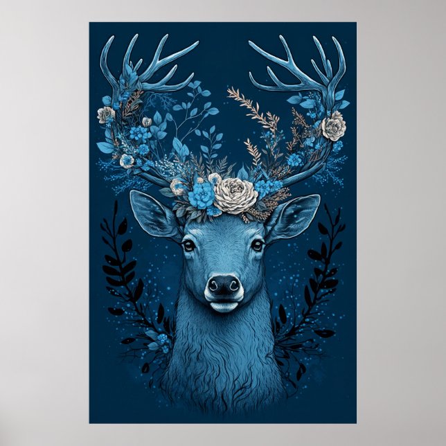 Blume-Horned Deer: Ruhige und farbenfrohe Schönhei Poster (Vorne)