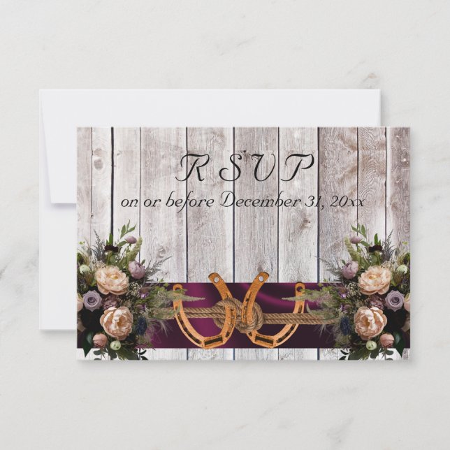 Blume & Hufeisen, Lila Hochzeit RSVP Karte (Vorderseite)