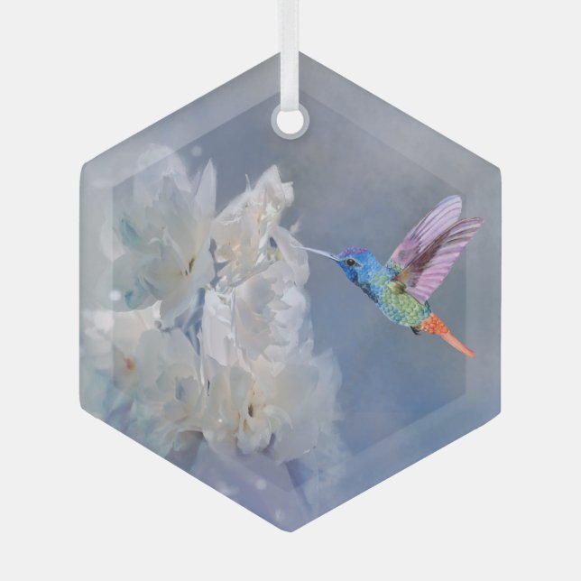 Blume Hummingbird White Garden Ornament Aus Glas (Vorderseite)