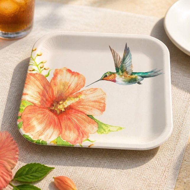 Blume Hummingvogel und Hibiskus Pappteller (Von Creator hochgeladen)