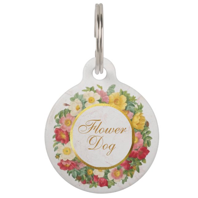 Blume Hund Rose Schreib-Script-Imitats GoldWedding Haustiermarke (Vorderseite)