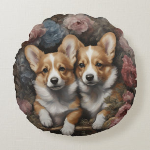 Blume Hunde Zuchtportraits 5 Rundes Kissen
