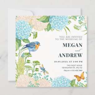 Blume Hydrangea Bird Butterfly Hochzeit Einladung
