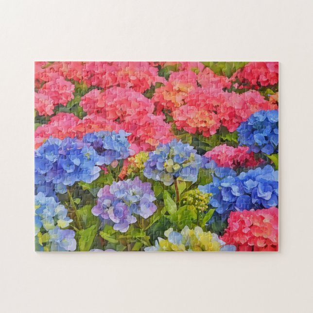 Blume Hydrangea Wasserfarben Art Puzzle (Horizontal)