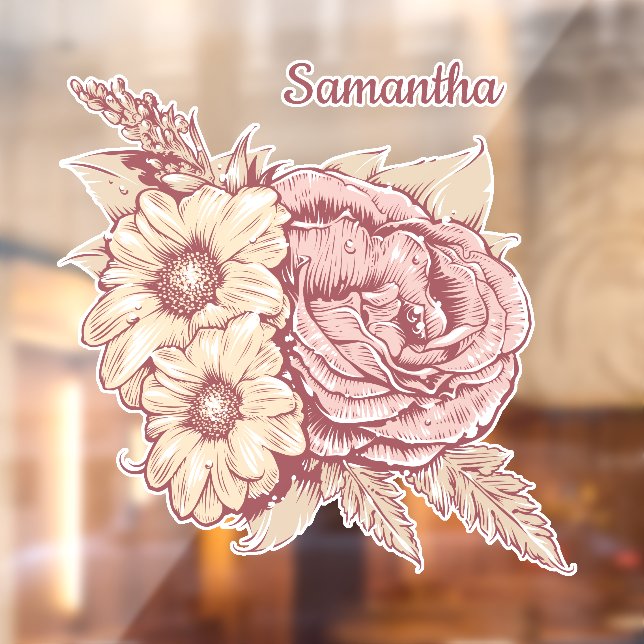 Blume Illustration individuelle Name Fensteraufkleber (Blatt 2)