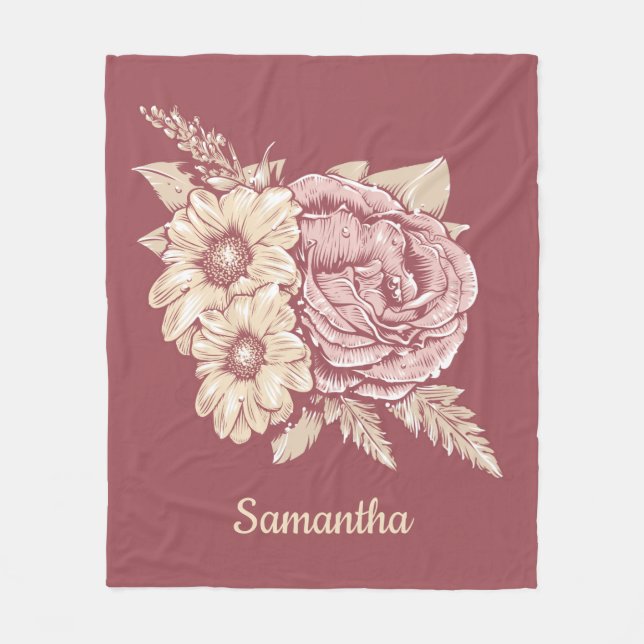 Blume Illustration individuelle Name Fleecedecke (Vorderseite)
