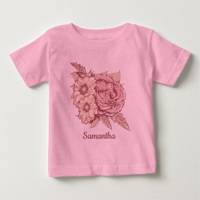 Blume Illustration individuelle Name Kleidung Baby T-shirt (Vorderseite)