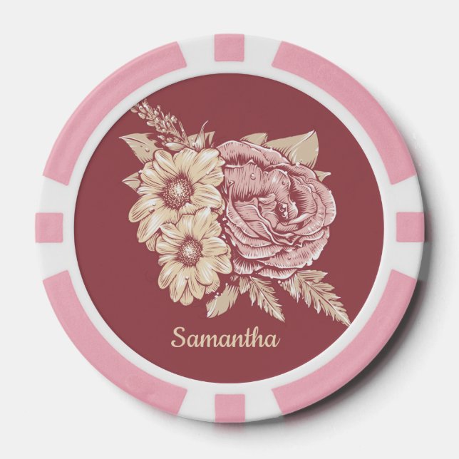 Blume Illustration individuelle Name Poker Chips (Vorderseite)