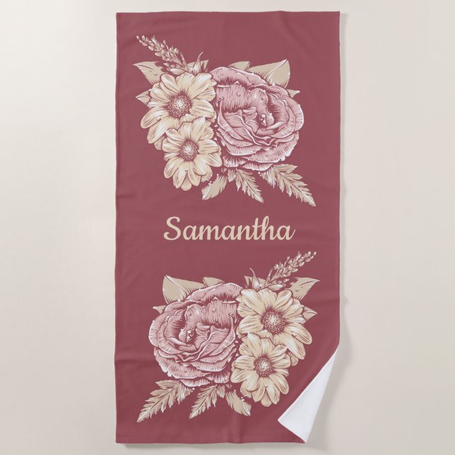 Blume Illustration individuelle Name Strandtuch (Vorderseite)