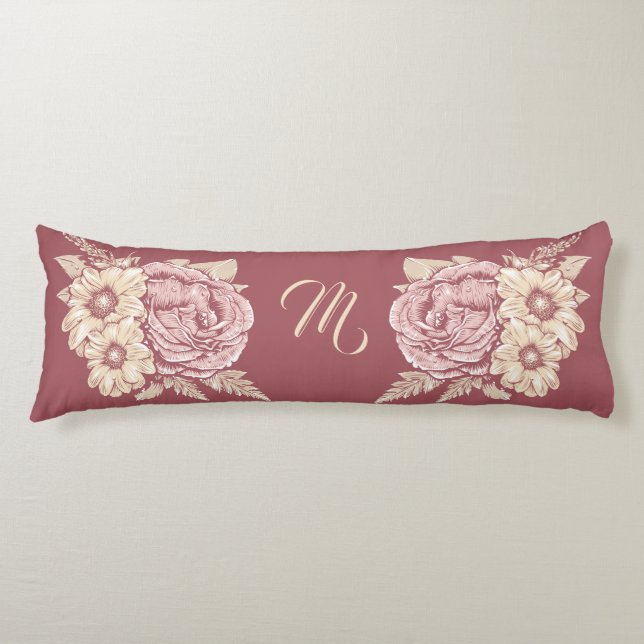 Blume Illustration, kundenspezifisches Monogramm K Seitenschläferkissen (Vorderseite)