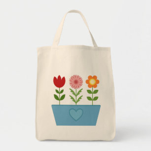 Blume-Illustrationen in einem blauen Fenster Tragetasche