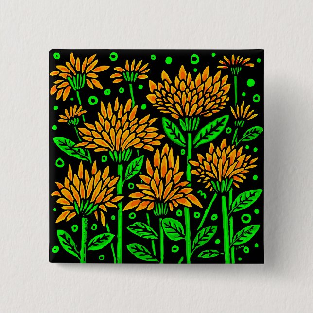 Blume im Art-Deco-Stil Button (Vorderseite)