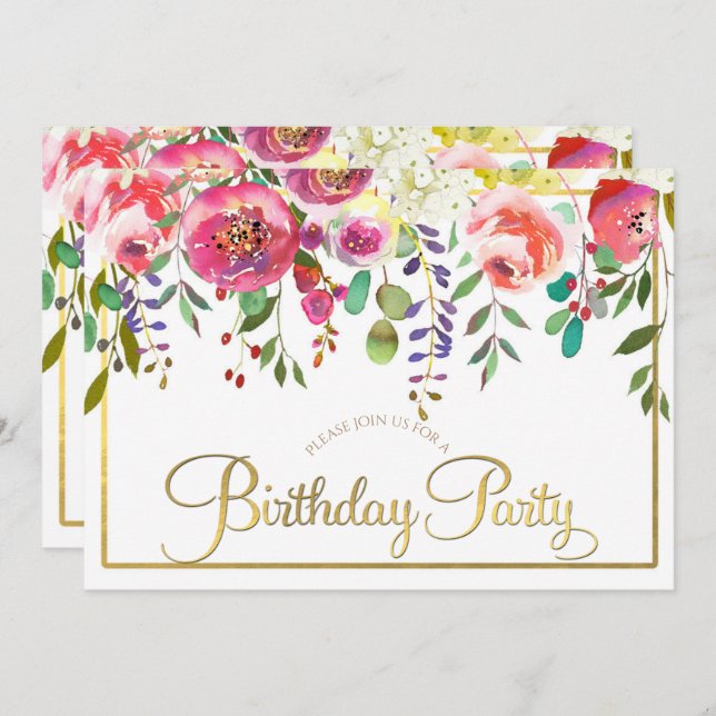 Blume im Blumengewässer Moderne Geburtstagsparty Einladung (Vorne/Hinten)