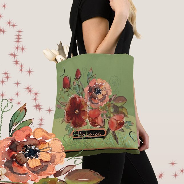 Blume im grünen Hintergrund (Fall floral green Tote bag )