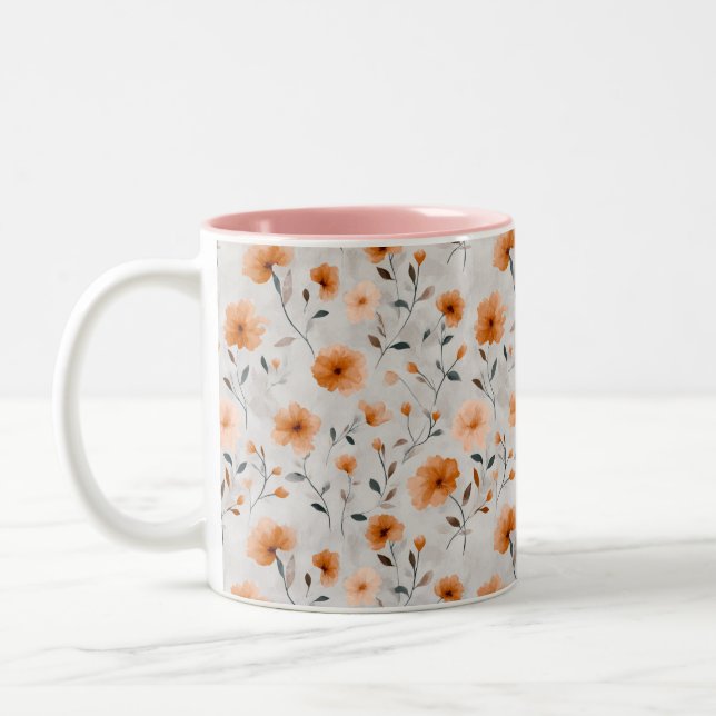 Blume im Herbst Wasserfarbe Minimalistisch Zweifarbige Tasse (Links)